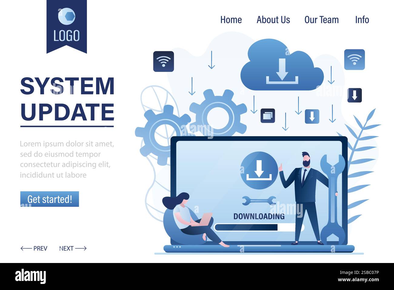 System update landing page template concept. Downloading files on ...