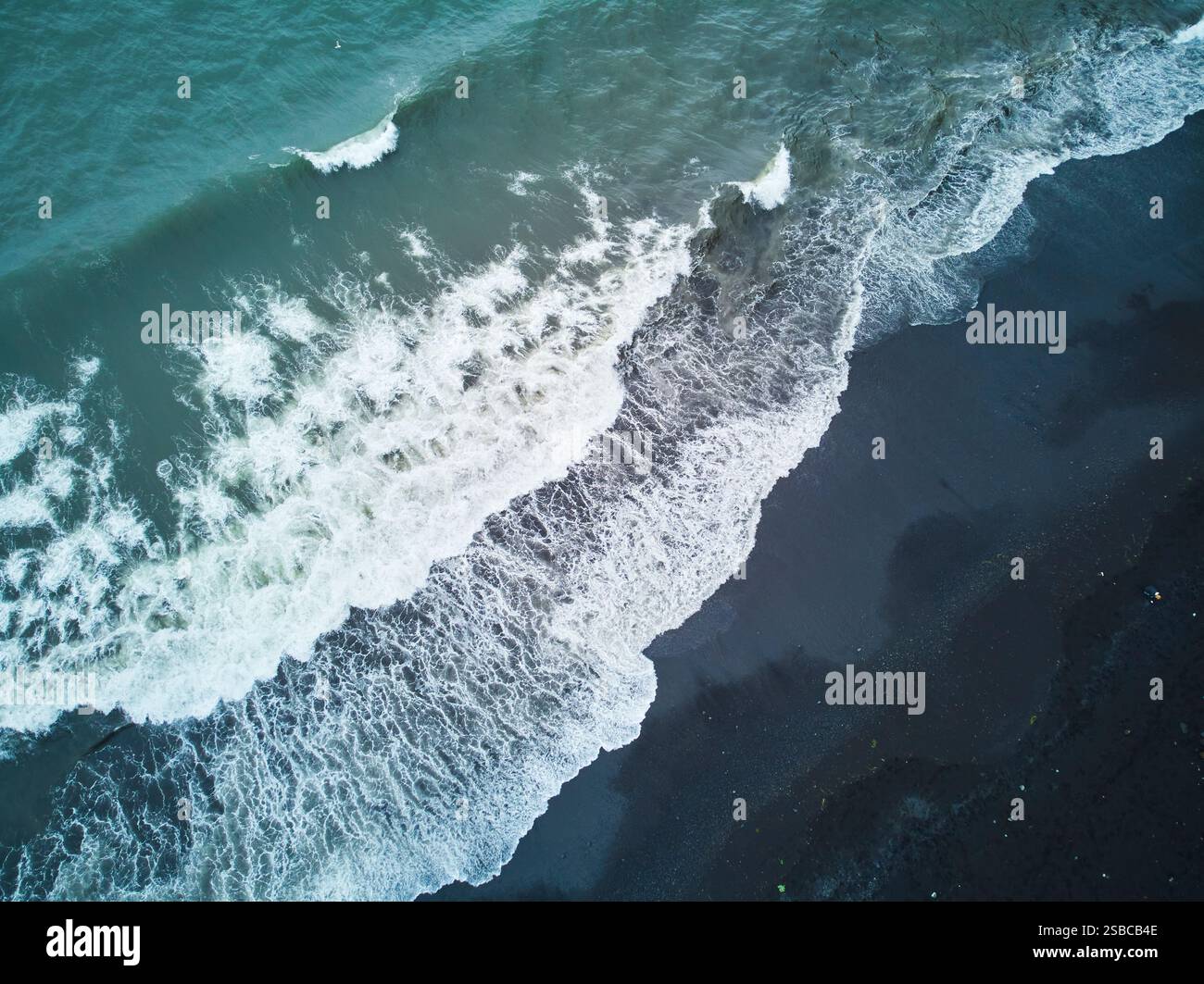 Aerial scenic view of Reynisfjara black sand beach near Vik in Southern ...
