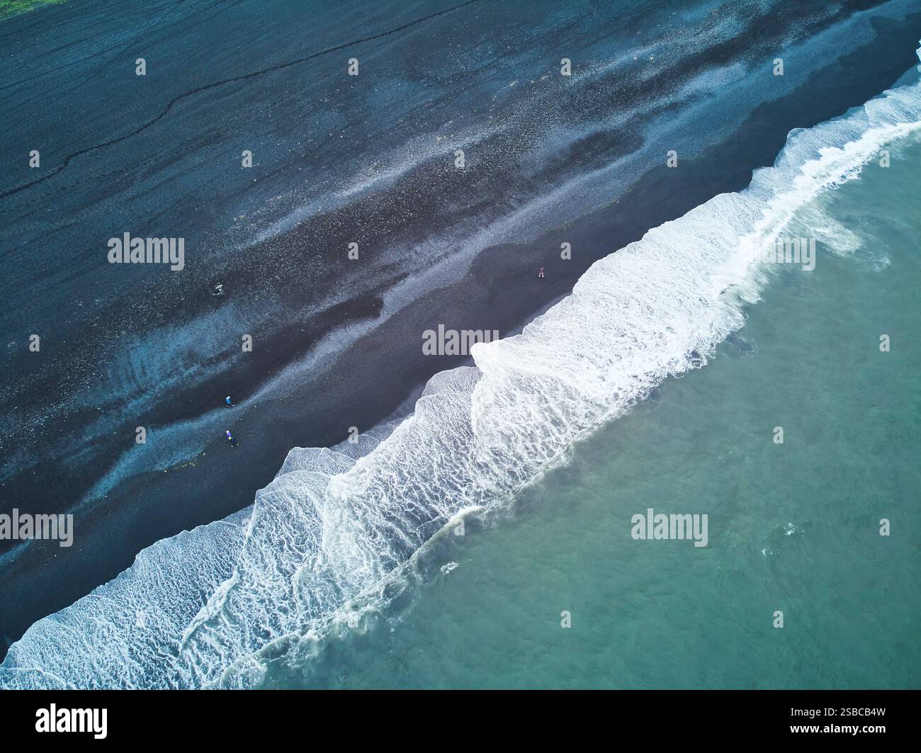 Aerial scenic view of Reynisfjara black sand beach near Vik in Southern ...