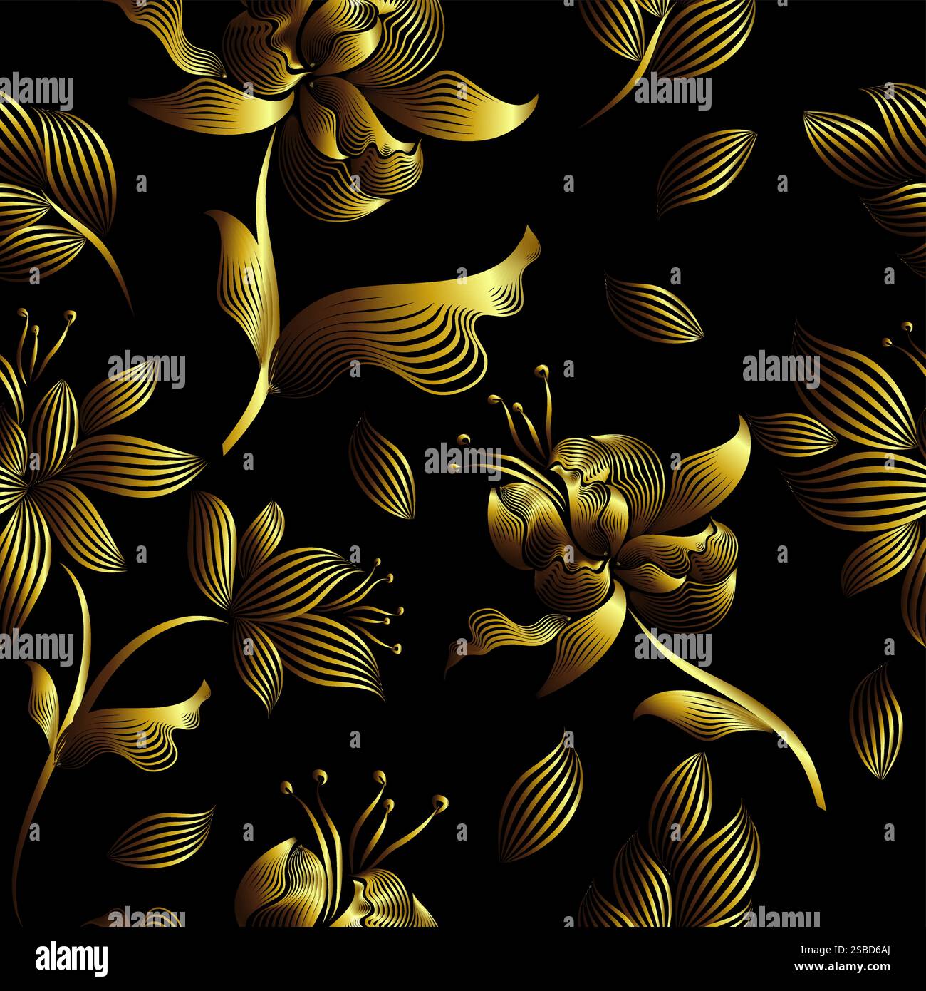 Golden flowers on a dark background. hand drawing. Not AI, Vector ...