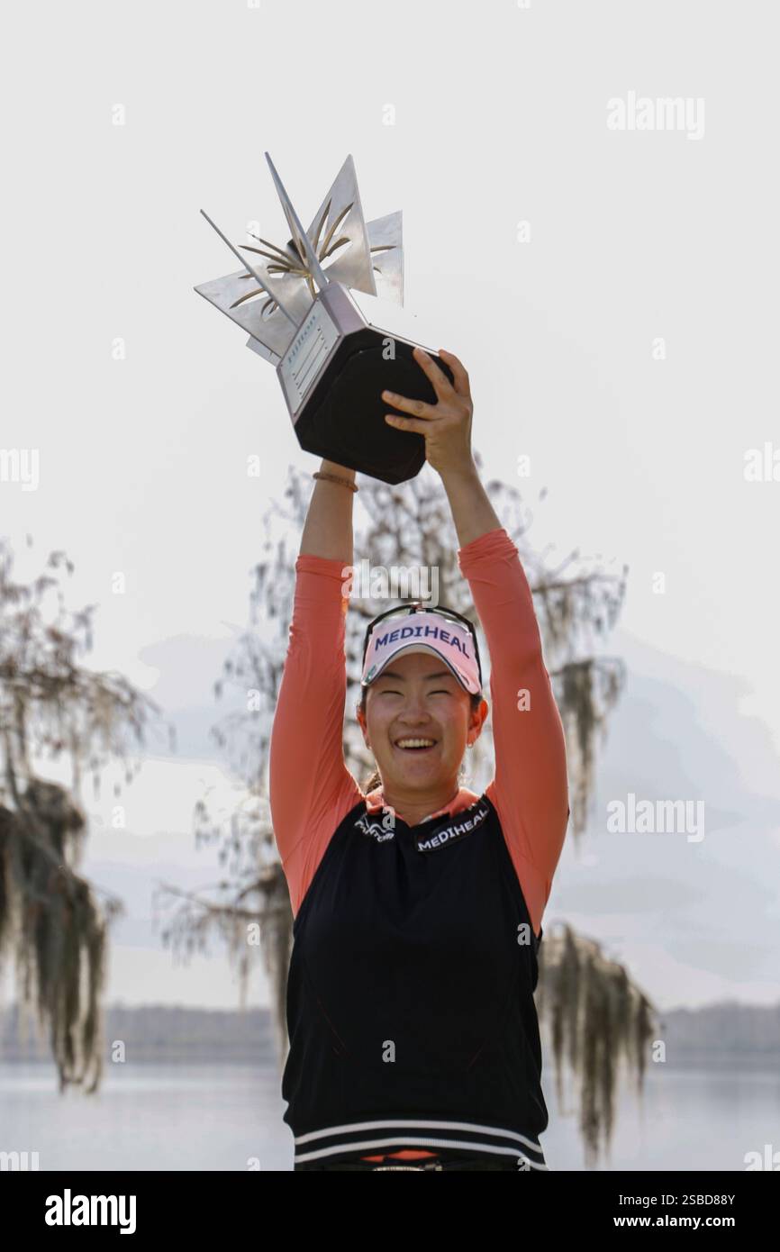 A Lim Kim holds the trophy after winning the Hilton Grand Vacations