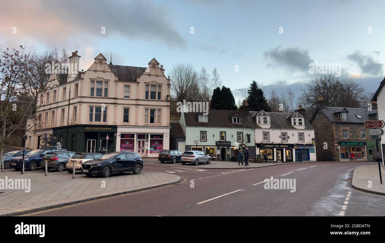 Building in the Scottish town of Aberfeldy. Scotland Highlands. Beautiful rural Scottish scene. Village life, Famous Location. Tourist destination. - Smartphone Captured Stock Image