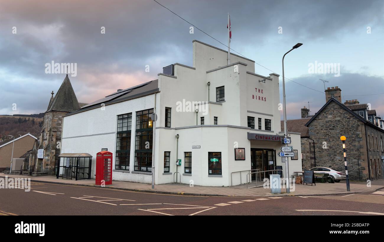 Building in the Scottish town of Aberfeldy. Scotland Highlands. Beautiful rural Scottish scene. Village life, Famous Location. Tourist destination. - Smartphone Captured Stock Image