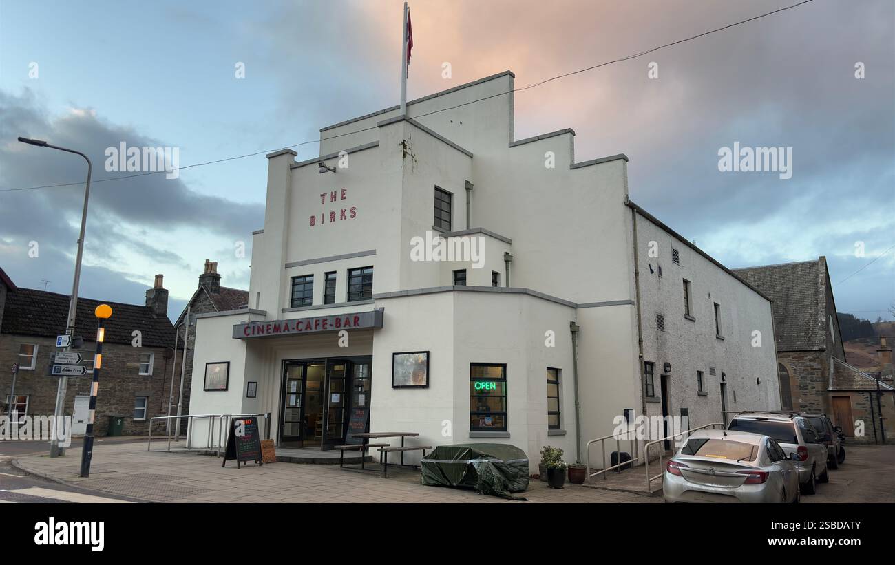 Building in the Scottish town of Aberfeldy. Scotland Highlands. Beautiful rural Scottish scene. Village life, Famous Location. Tourist destination. - Smartphone Captured Stock Image