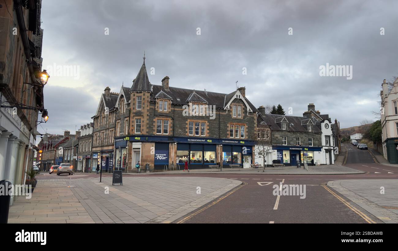Building in the Scottish town of Aberfeldy. Scotland Highlands. Beautiful rural Scottish scene. Village life, Famous Location. Tourist destination. - Smartphone Captured Stock Image