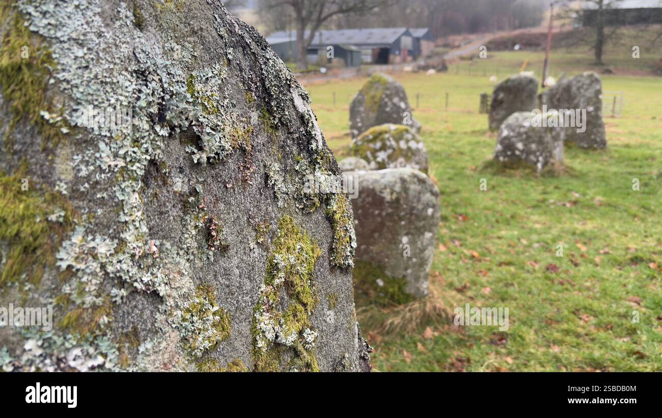 Croft Moraig Stone Circle. Prehistoric stone circle Neolithic and Bronze Age. Rural Scotland with Lochs, Glens and Mountains. Beautiful landscape - Smartphone Captured Stock Image