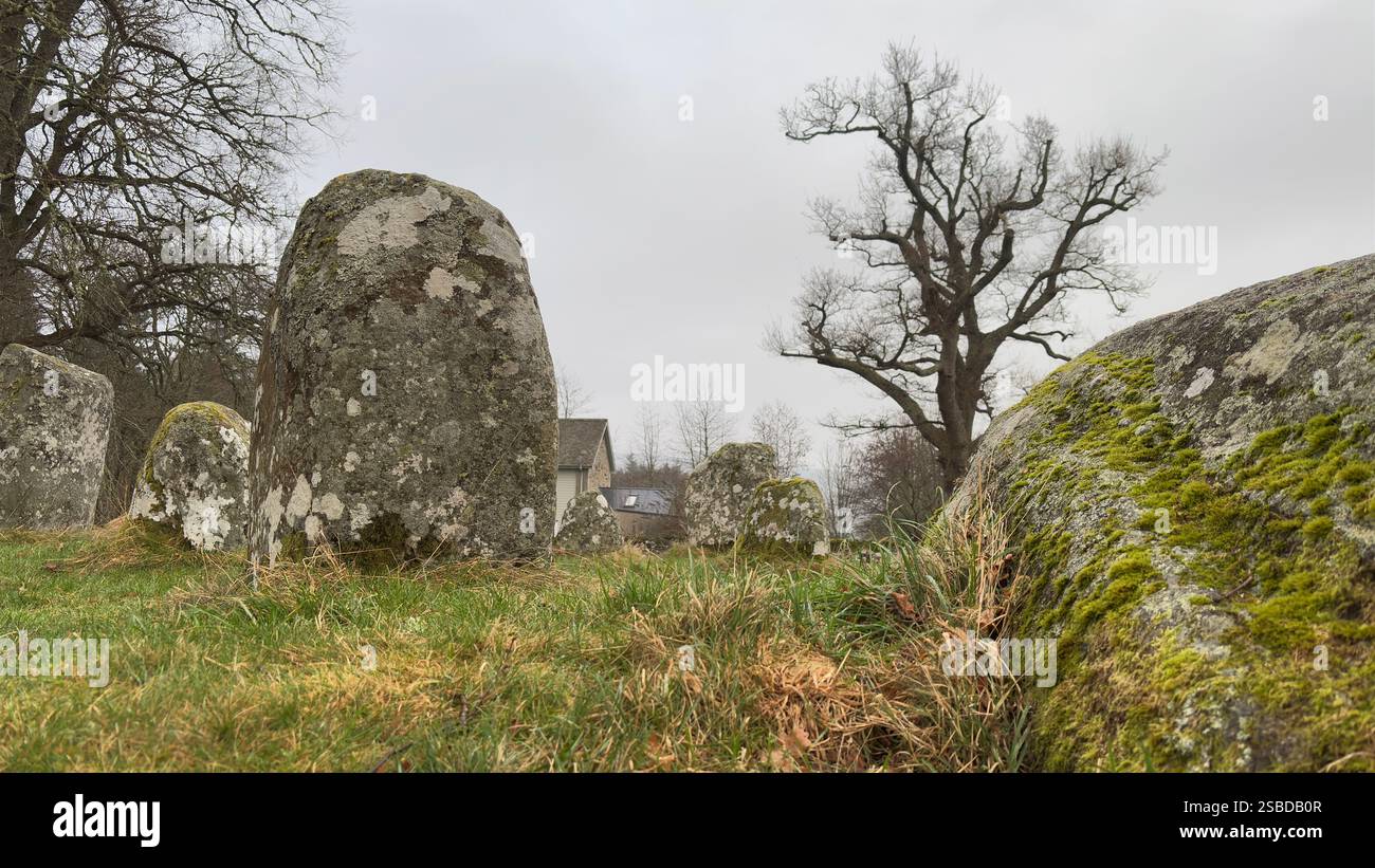 Croft Moraig Stone Circle. Prehistoric stone circle Neolithic and Bronze Age. Rural Scotland with Lochs, Glens and Mountains. Beautiful landscape - Smartphone Captured Stock Image