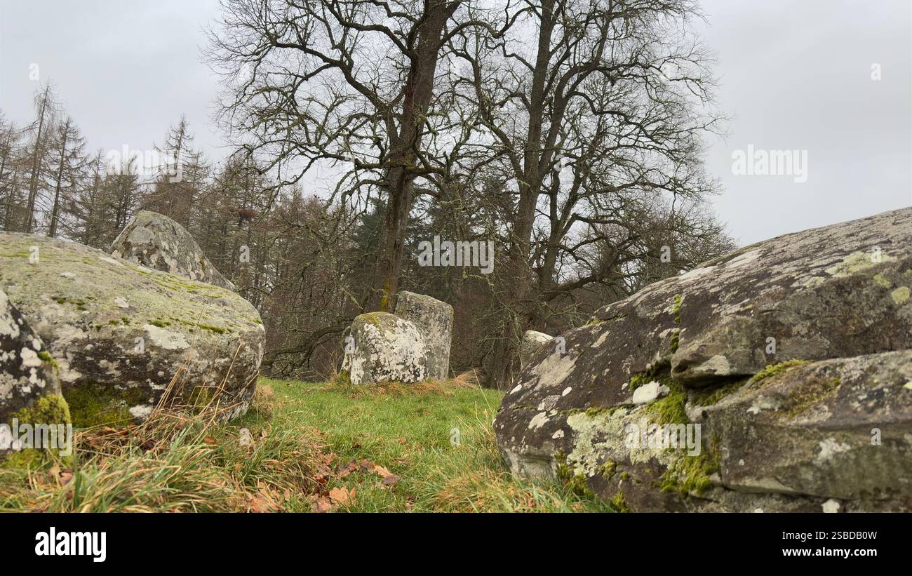 Croft Moraig Stone Circle. Prehistoric stone circle Neolithic and Bronze Age. Rural Scotland with Lochs, Glens and Mountains. Beautiful landscape - Smartphone Captured Stock Image