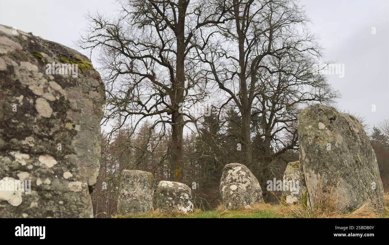 Croft Moraig Stone Circle. Prehistoric stone circle Neolithic and Bronze Age. Rural Scotland with Lochs, Glens and Mountains. Beautiful landscape - Smartphone Captured Stock Image