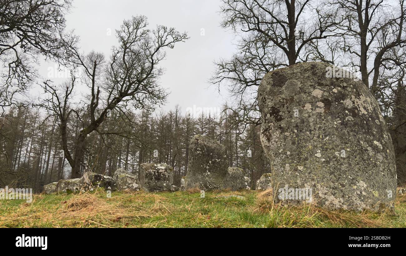 Croft Moraig Stone Circle. Prehistoric stone circle Neolithic and Bronze Age. Rural Scotland with Lochs, Glens and Mountains. Beautiful landscape - Smartphone Captured Stock Image