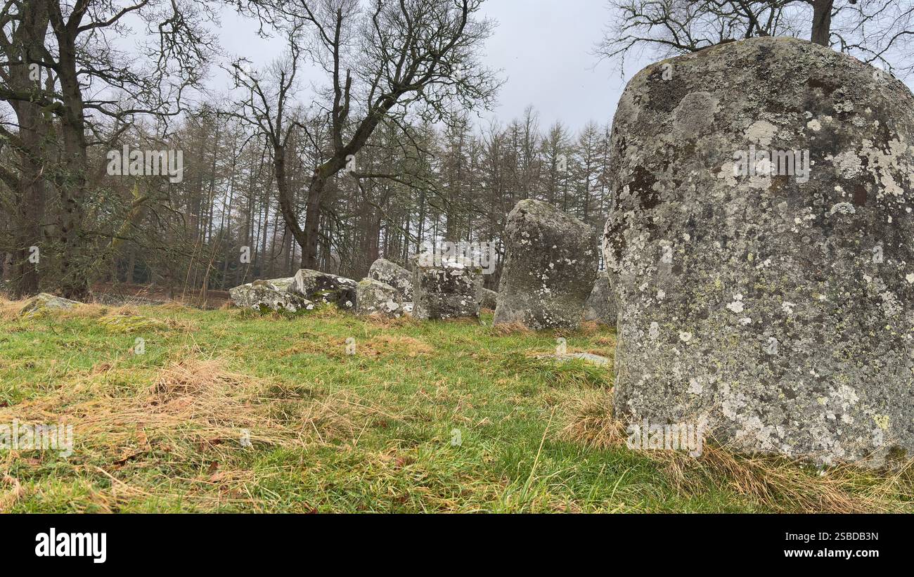 Croft Moraig Stone Circle. Prehistoric stone circle Neolithic and Bronze Age. Rural Scotland with Lochs, Glens and Mountains. Beautiful landscape - Smartphone Captured Stock Image