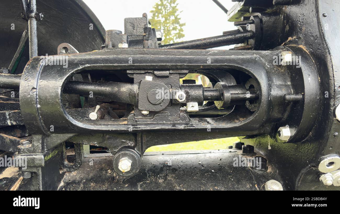 Old steam powered road roller in a public park in Aberfeldy. Scottish Highlands. Britain’s industrial past. Steam locomotion. - Smartphone Captured Stock Image