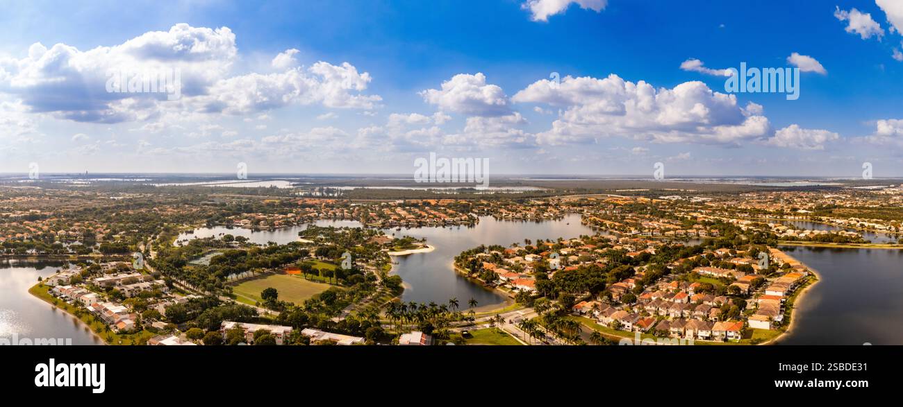 Visual Reference: Aerial Panorama Doral Florida Luxury Homes Upscale Neighborhoods Stock