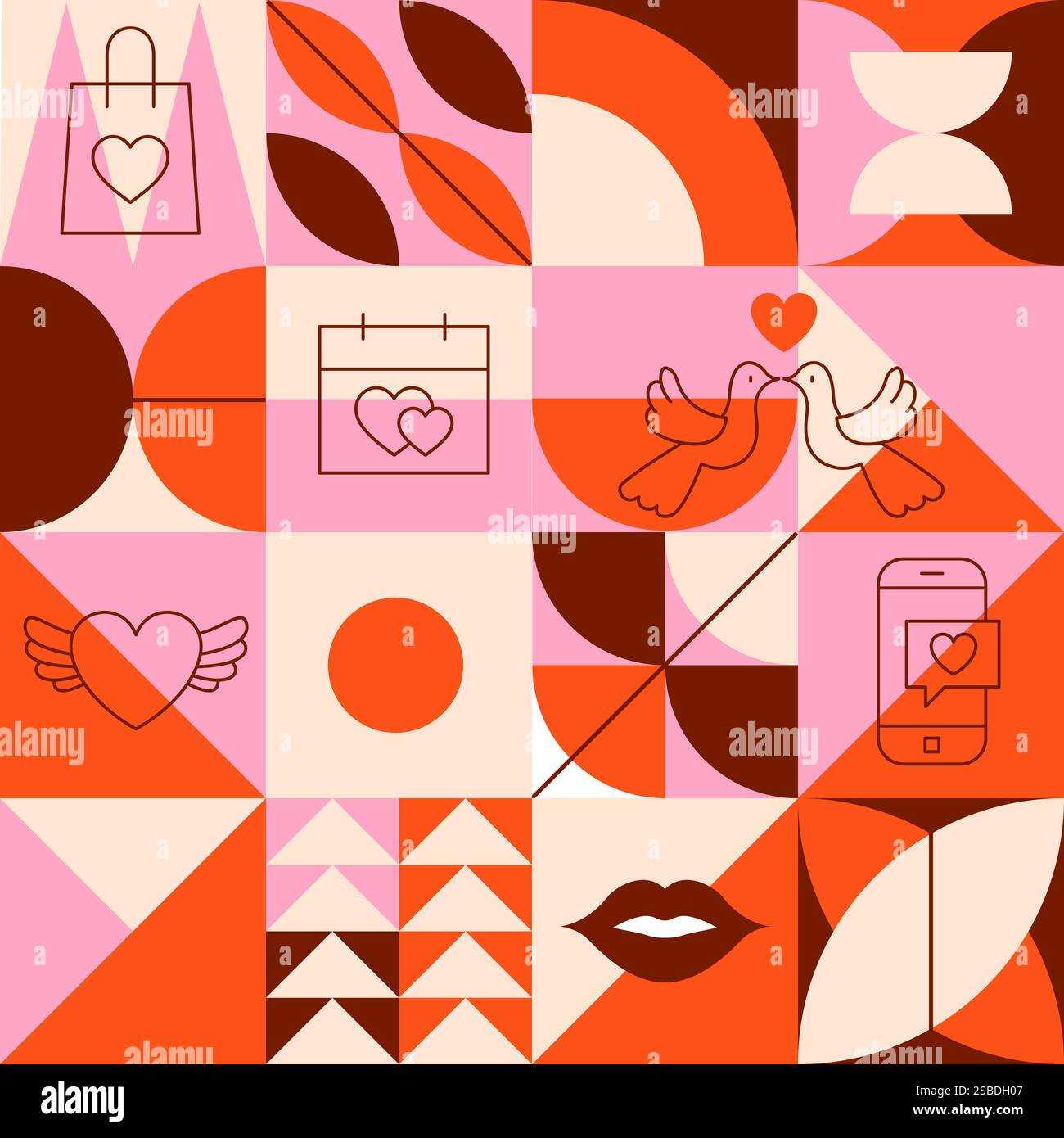 Geometrical Line Valentines Day Seamless Pattern Stock Vector