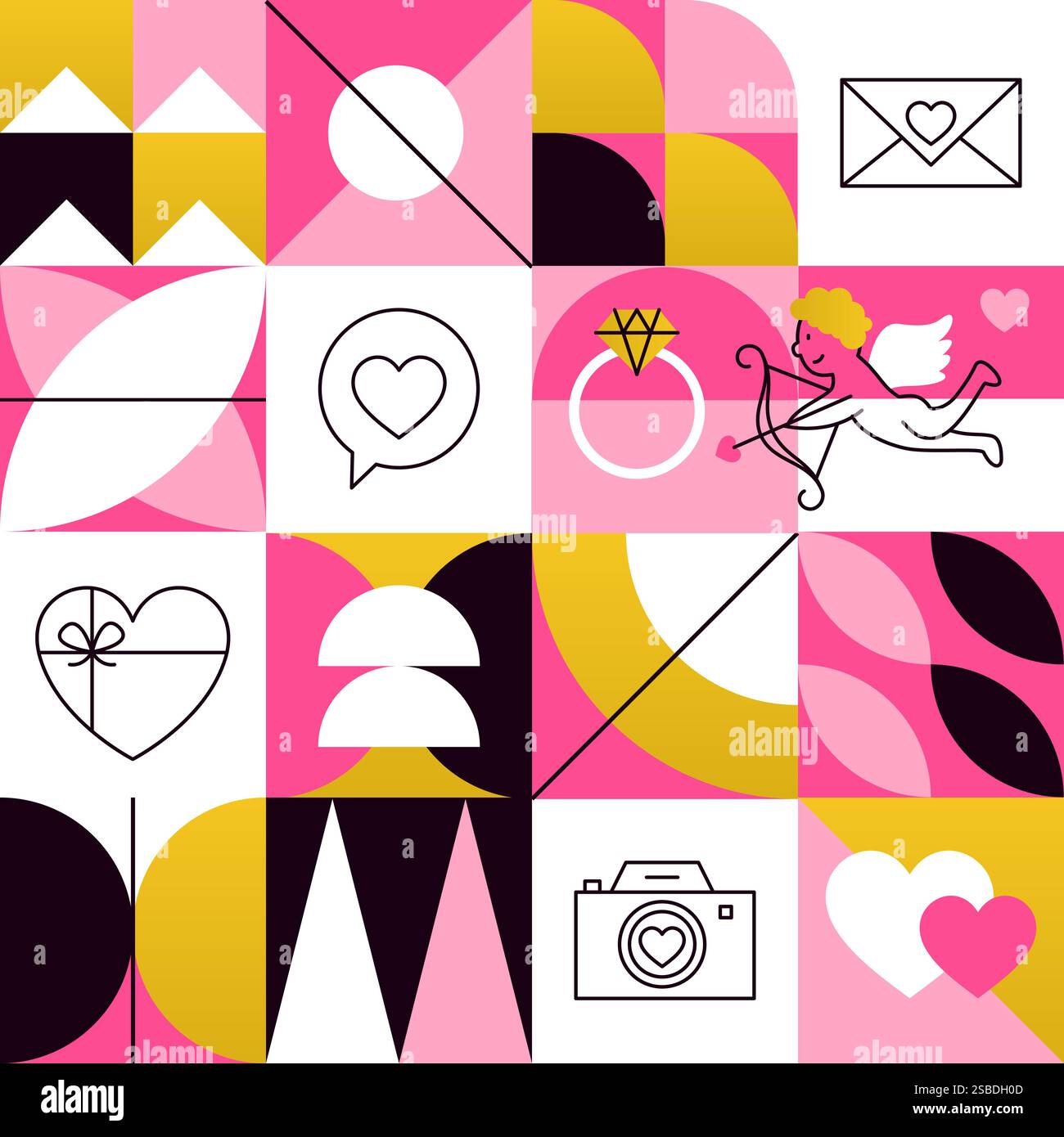 Valentine Day Geometrical Line Seamless Pattern Stock Vector