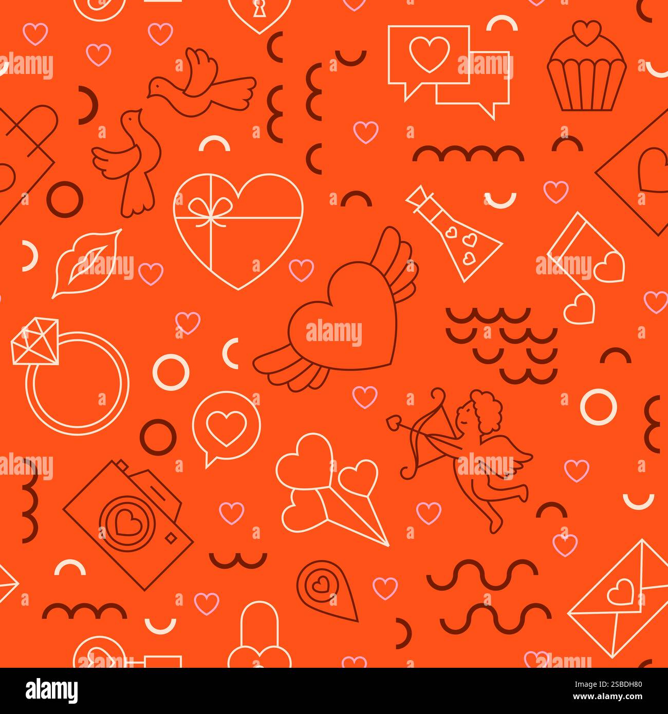 Red Valentines Day Line Seamless Pattern Stock Vector Image & Art - Alamy