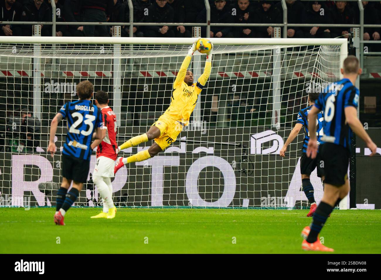 Milan Italy 02nd Feb 2025 Mike Maignan AC Milan Saves During The milan-italy-02nd-feb-2025-mike-maignan-ac-milan-saves-during-the