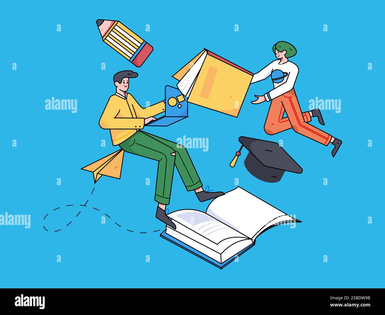 Learning Depiction Education and learning people flat vector concept hand drawn ...