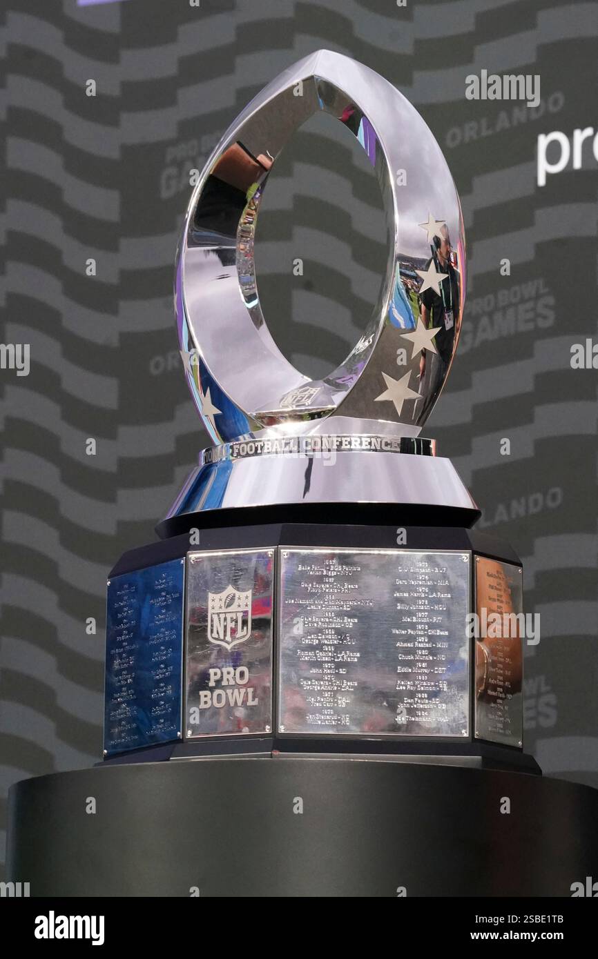 The winners' trophy sits on a stage after the NFL Pro Bowl Games on