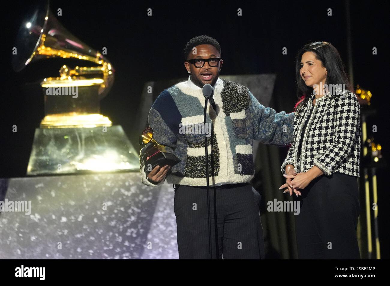 Mustard, left, and Jamie Rabineau accept the award for best music video ...