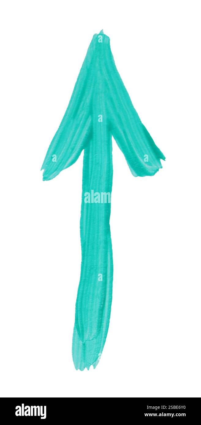 One turquoise drawn arrow isolated on white Stock Photo