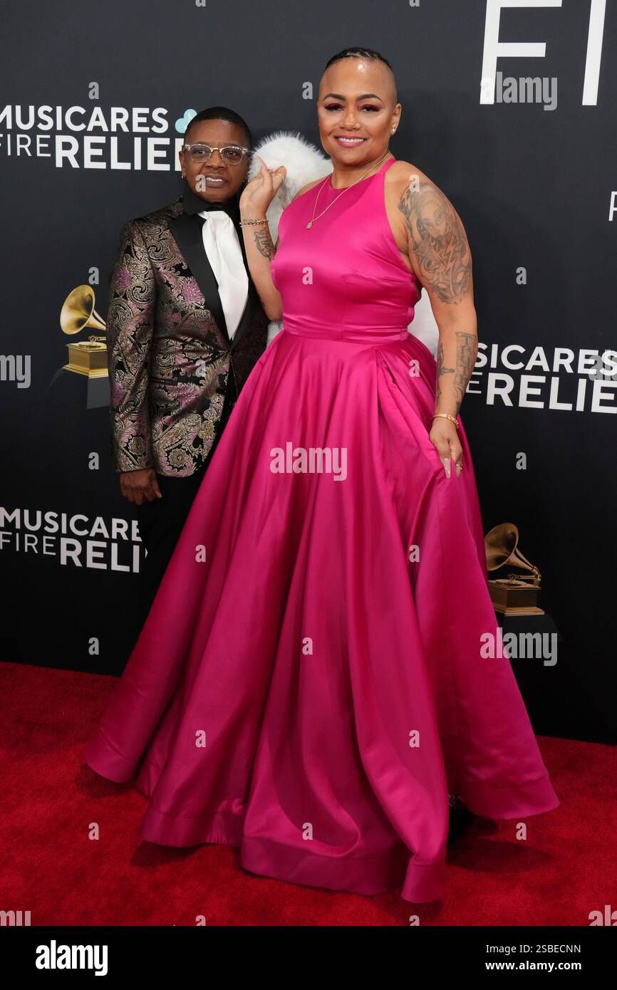 Jordan Sheba Queen Sheba, right, arrives at the 67th annual Grammy Awards on Sunday ...