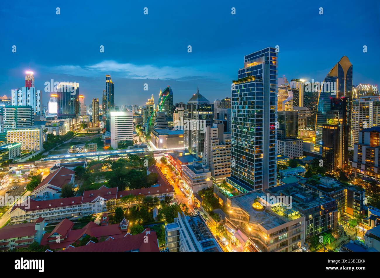 Aerial view of downtown Bangkok in Thailand at night Stock Photo - Alamy