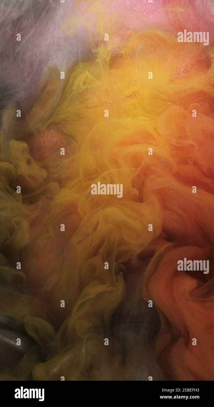 Luxury vapor. Fantasy dye cloud. Yellow color sparkling glowing paint ...