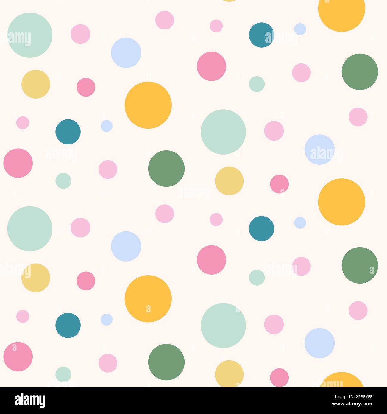 Polka dots seamless pattern. Circle confetti endless background. Birthday round elements repeat cover. Colorful chaotic spots continuous ornament. Sur Stock Vector