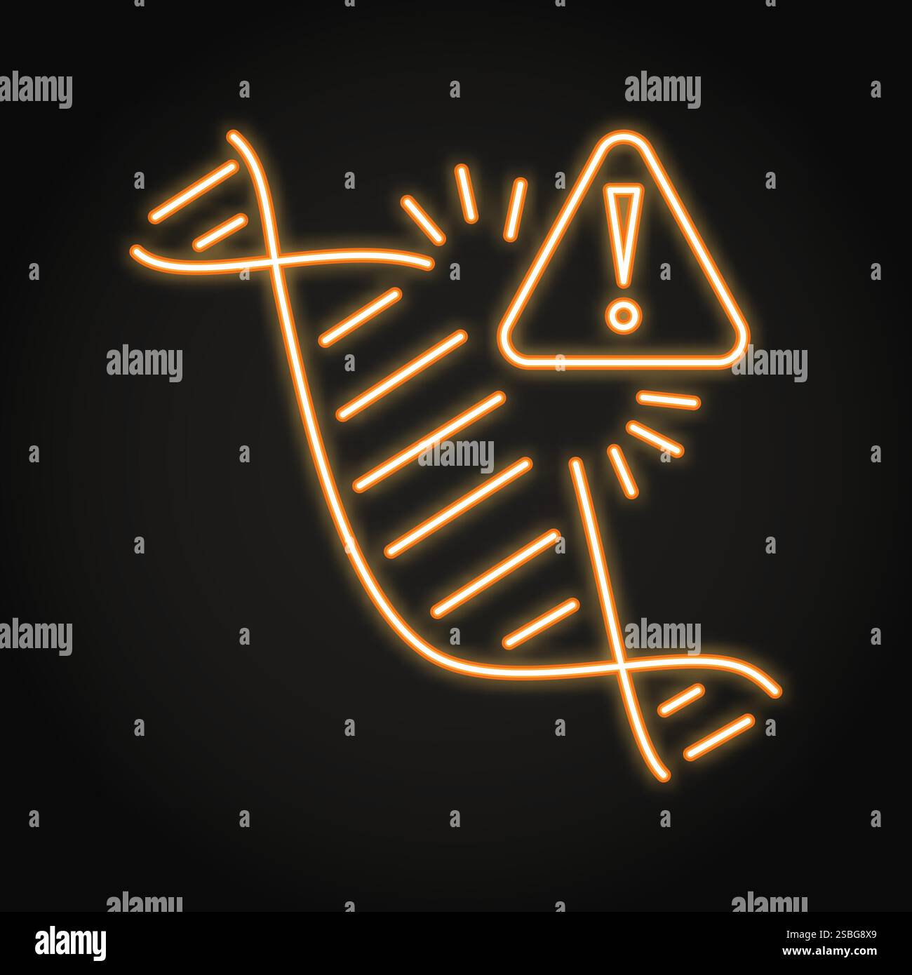 DNA break neon line icon. Hereditary disease warning, damaged helix ...