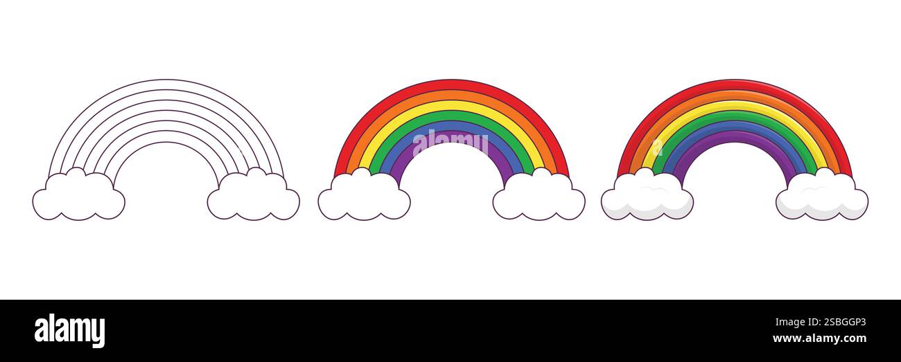 Rainbow Flat style with clouds Stock Vector
