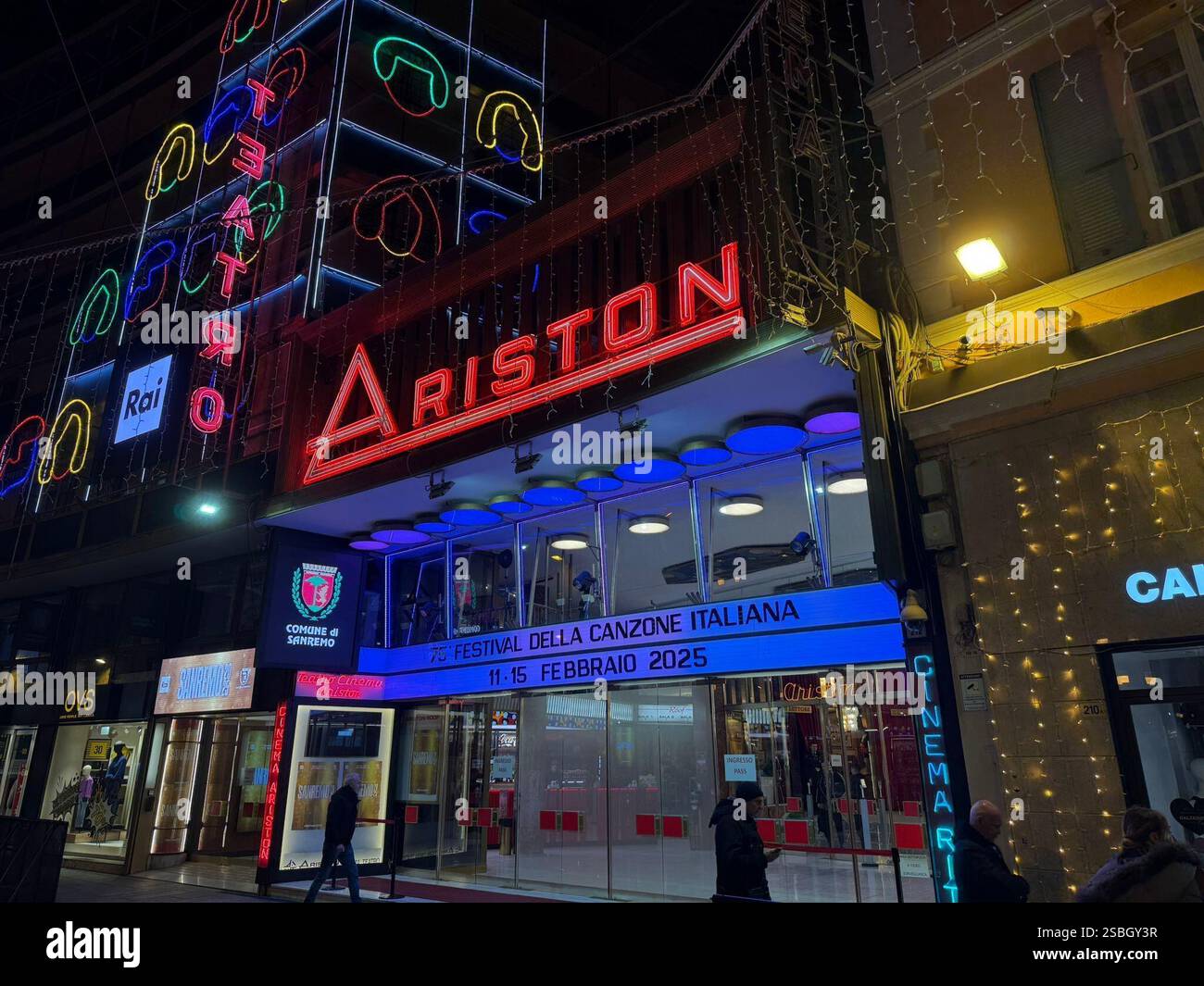 31 January 2025, Italy, Sanremo The Teatro Ariston in the old town of