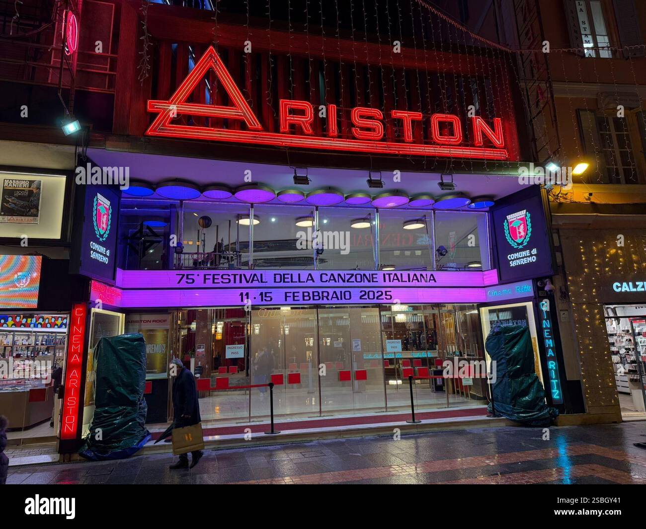 31 January 2025, Italy, Sanremo The Teatro Ariston in the old town of