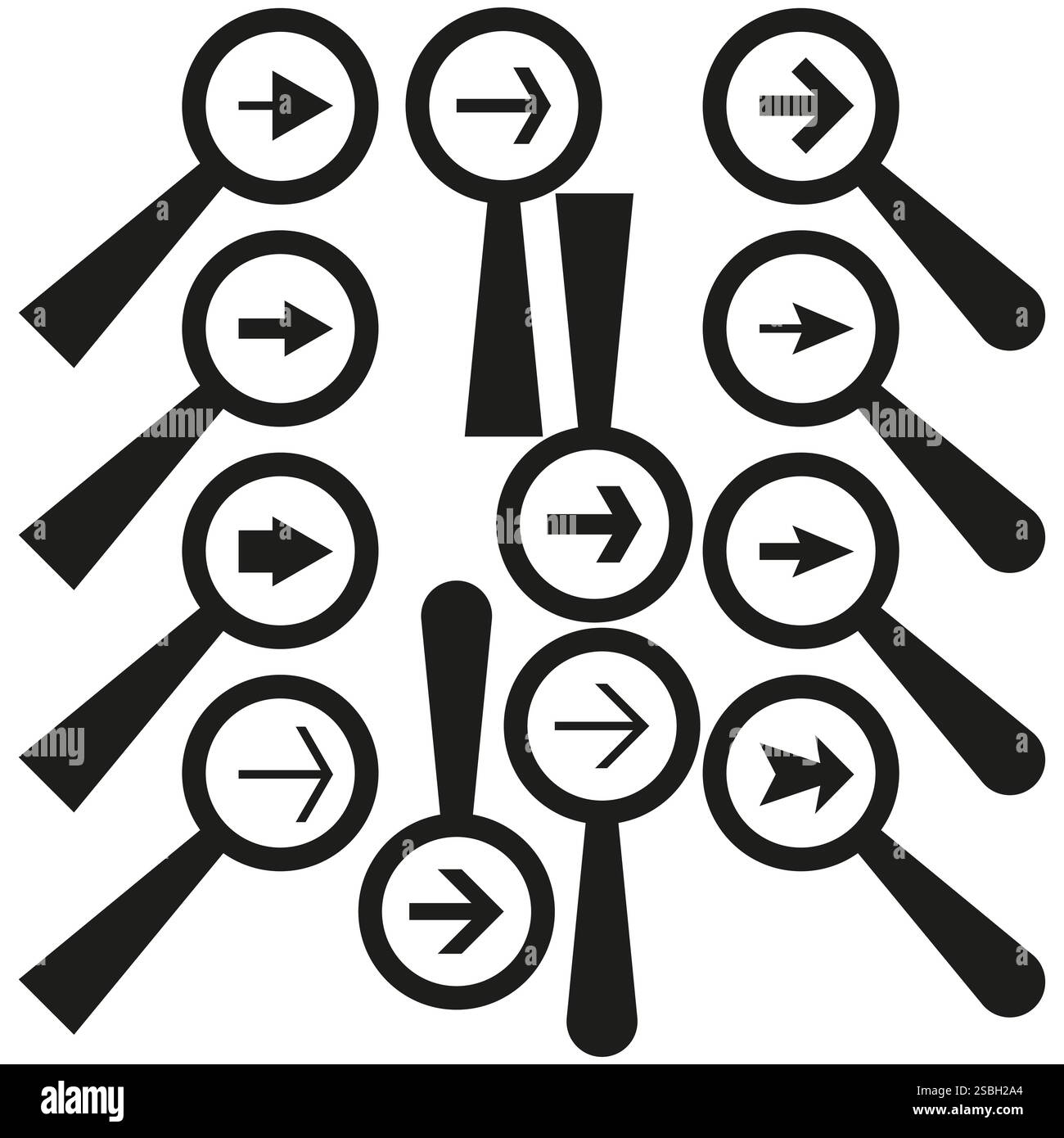 Magnifying glass icons. Directional arrow symbol. Black white concept ...