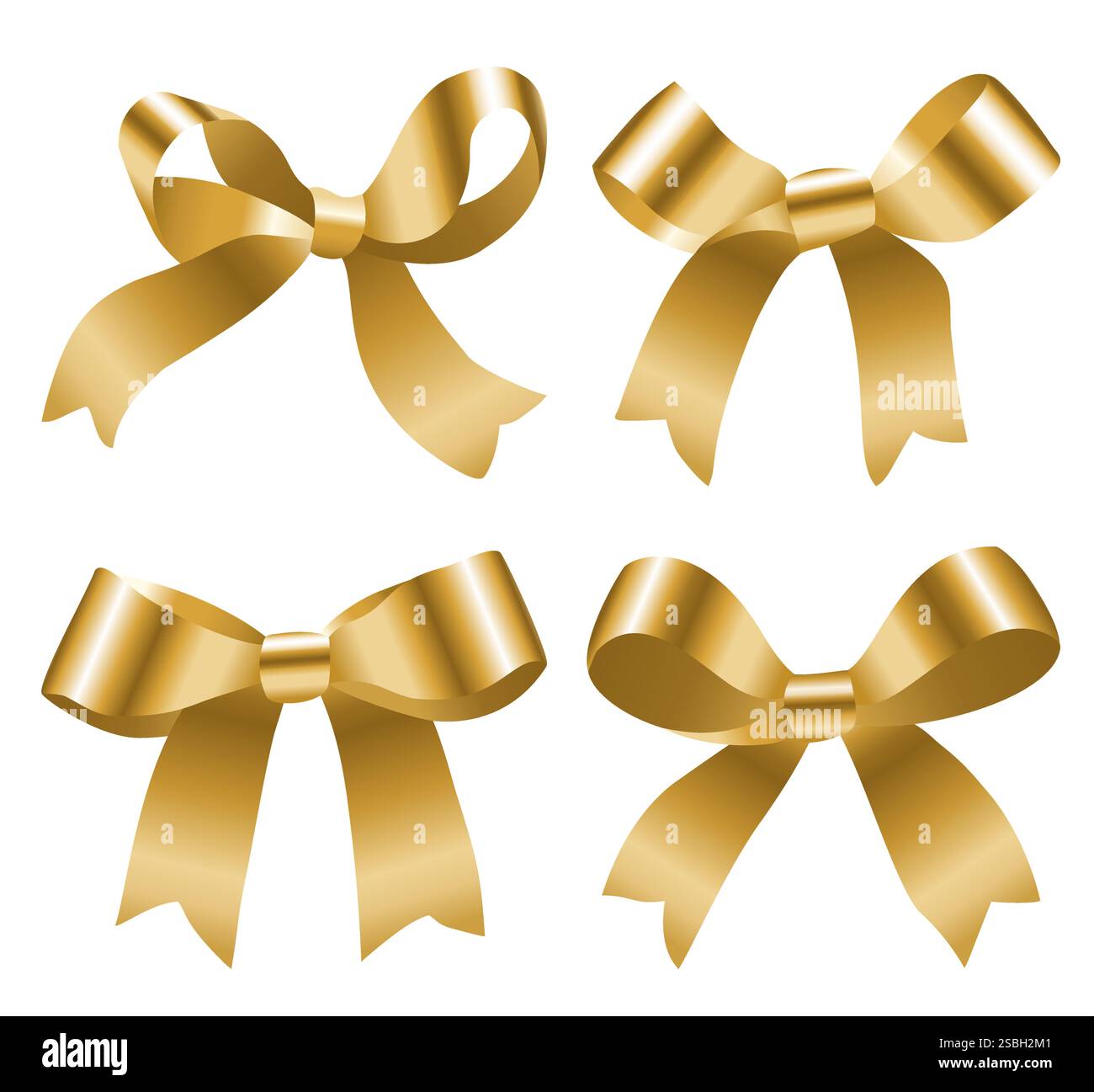 Golden ribbon bow vector set isolated on white background. Holiday ...