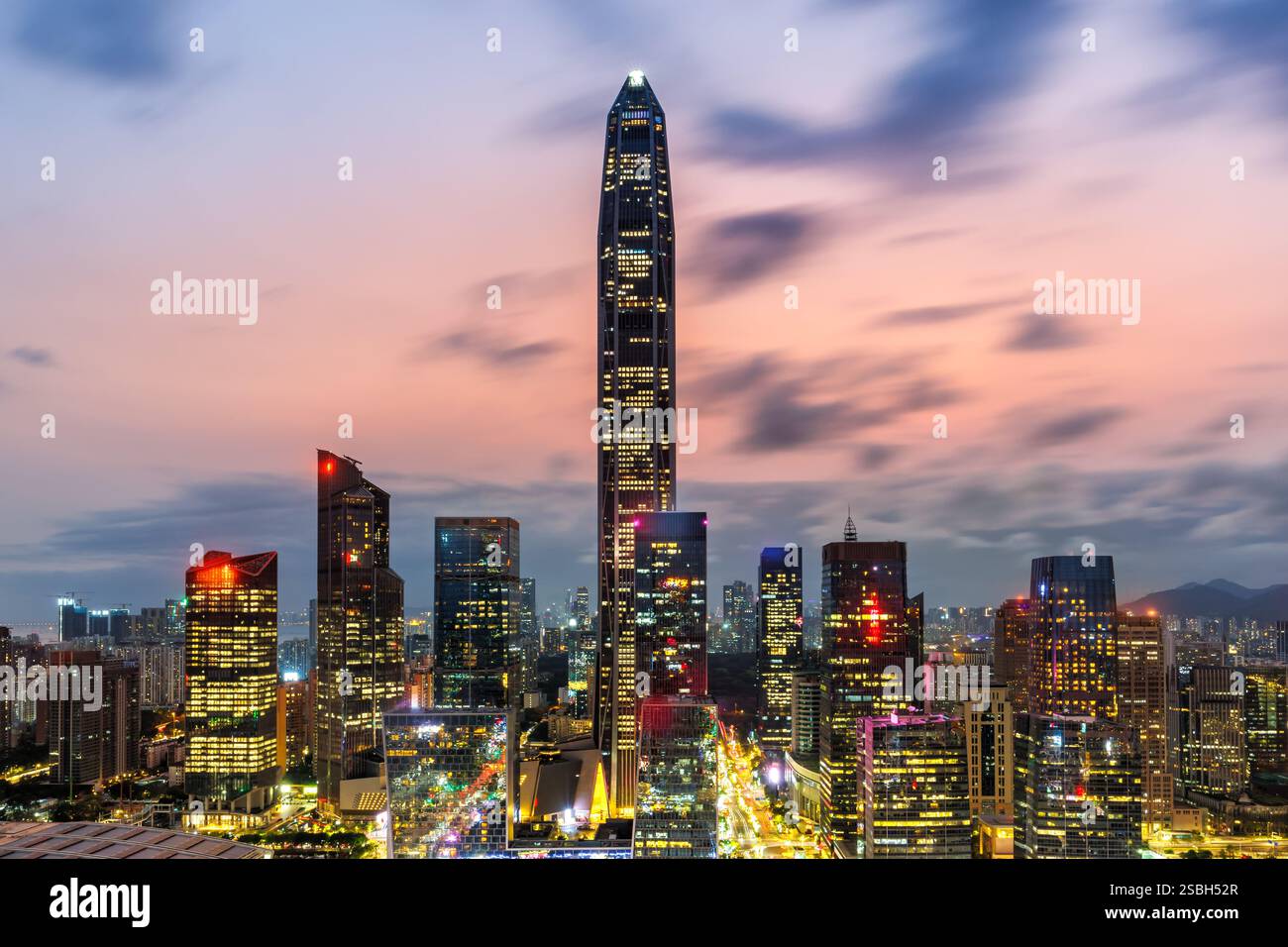 Shenzhen skyline Futian district cityscape city with skyscrapers at night in Shenzhen, China Stock Photo