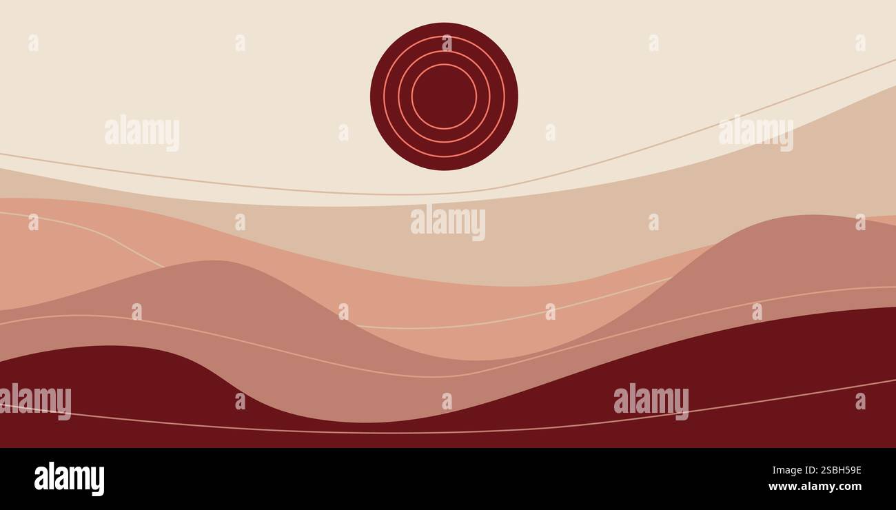 Abstract Minimalist Boho Landscape with Warm Earth Tones and Circular ...