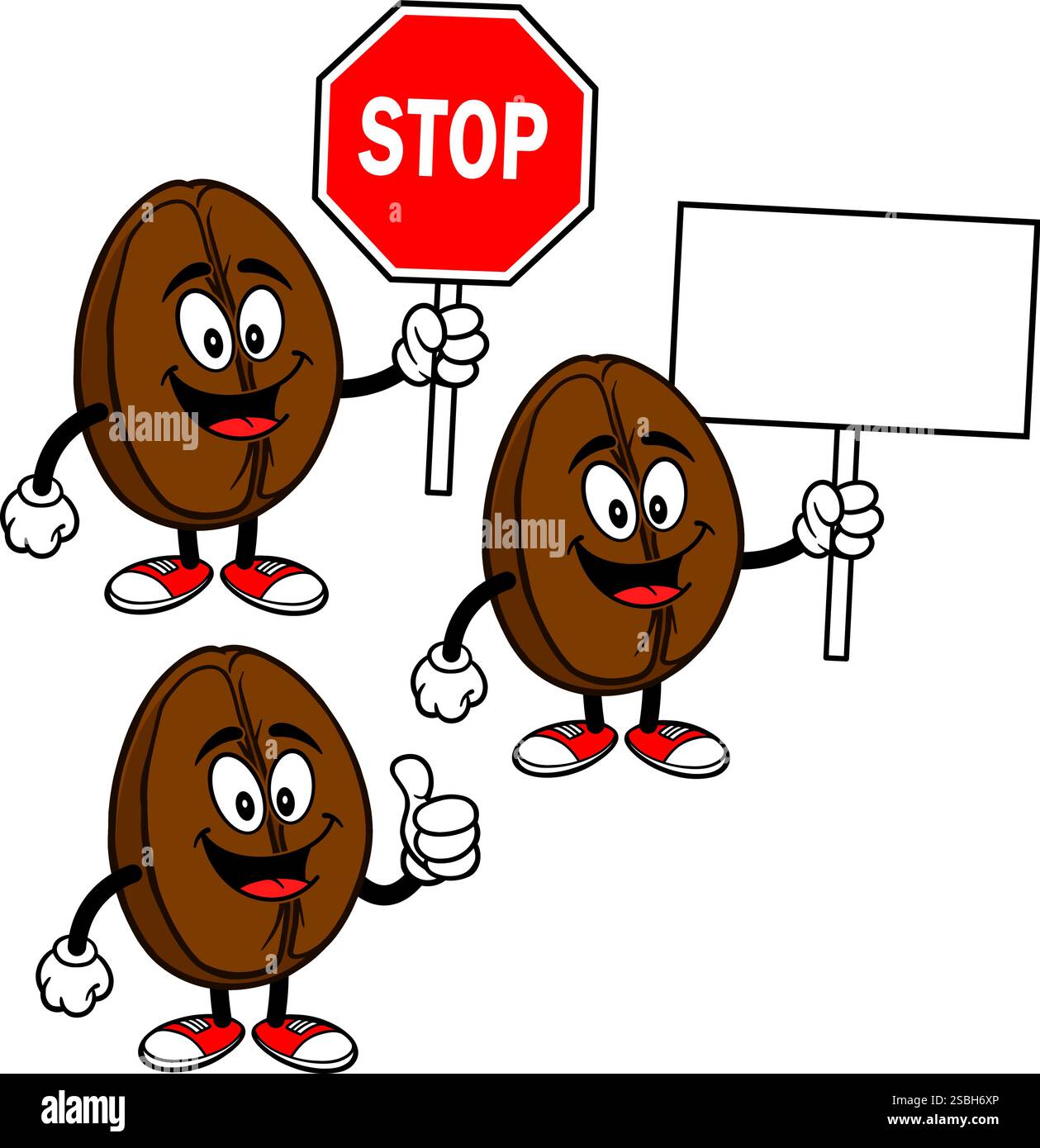 Coffee Bean Character Set, Hand Drawn Vector illustrations, Isolated On Transparent Background Stock Vector