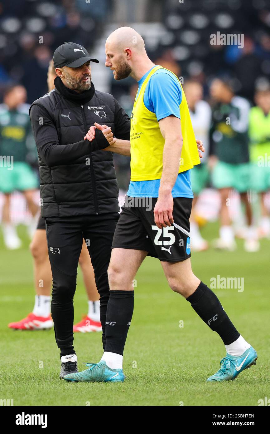 Derby County's Matt Clarke and manager Paul Warne before the Sky Bet
