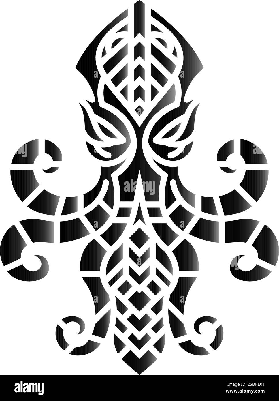 Black and white octopus design with symmetrical tribal patterns and ...