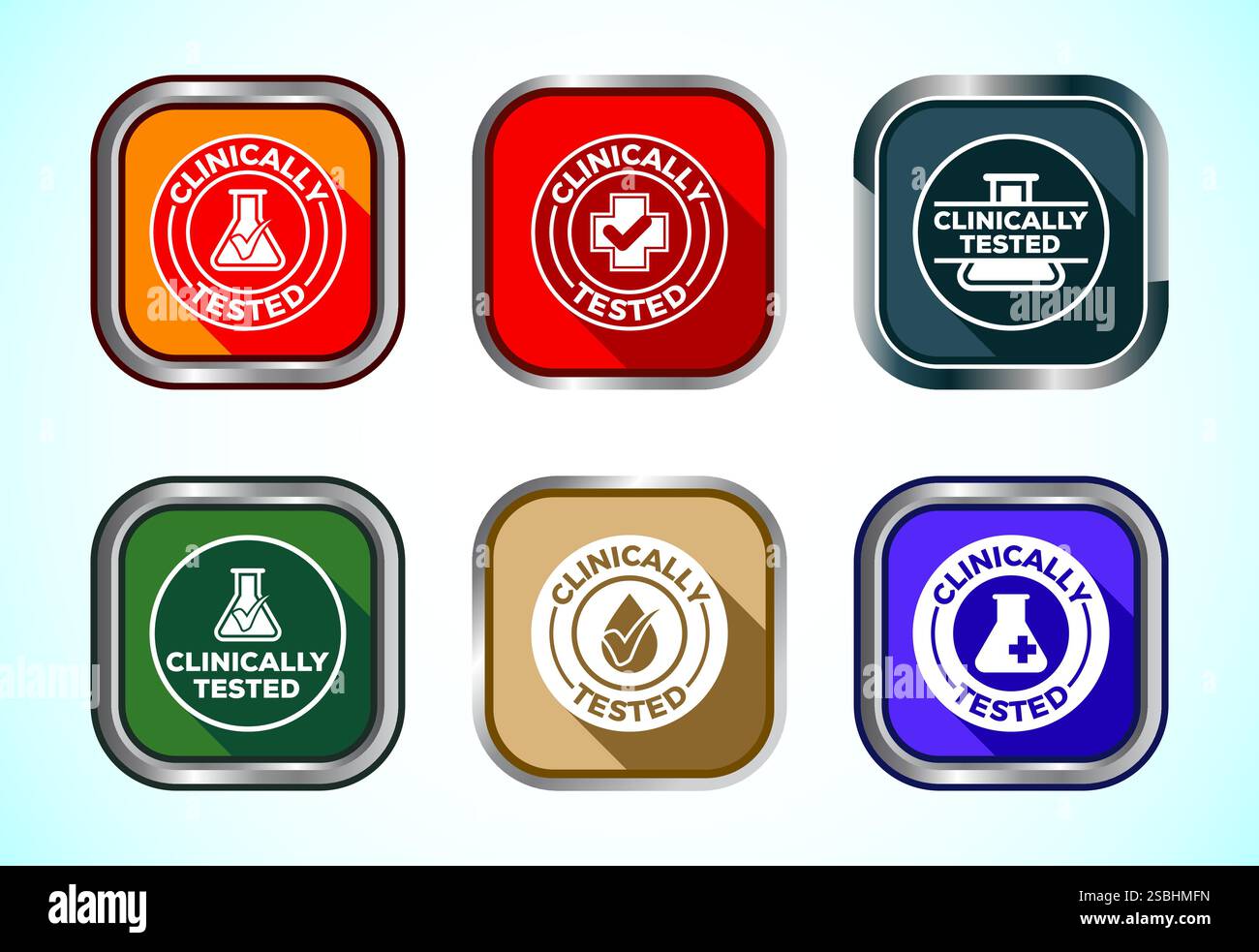 Clinically tested icon design illustration, Clinically proven label sign, Button Design Set Stock Vector