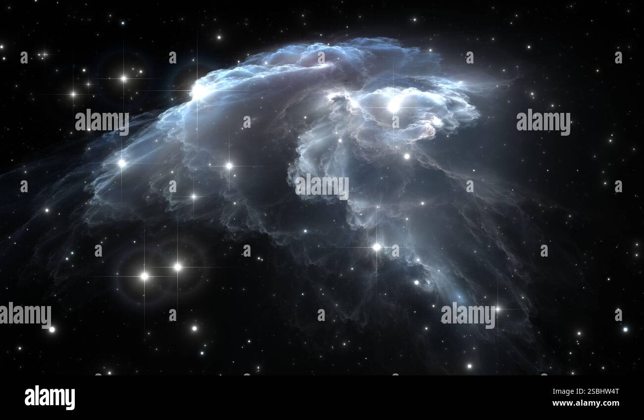 Giant glowing nebula. Space background with blue nebula and stars Stock ...