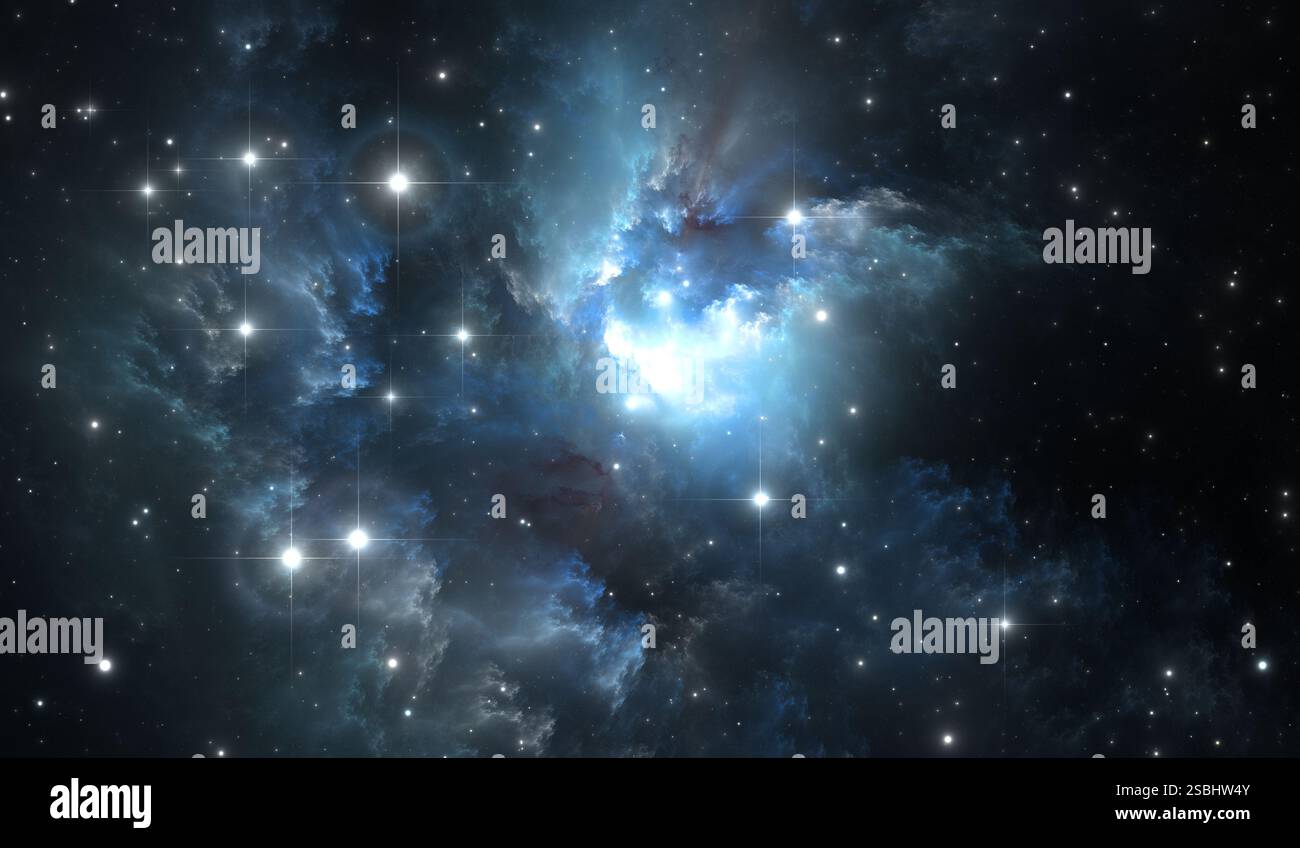 Giant glowing nebula. Space background with blue nebula and stars Stock ...