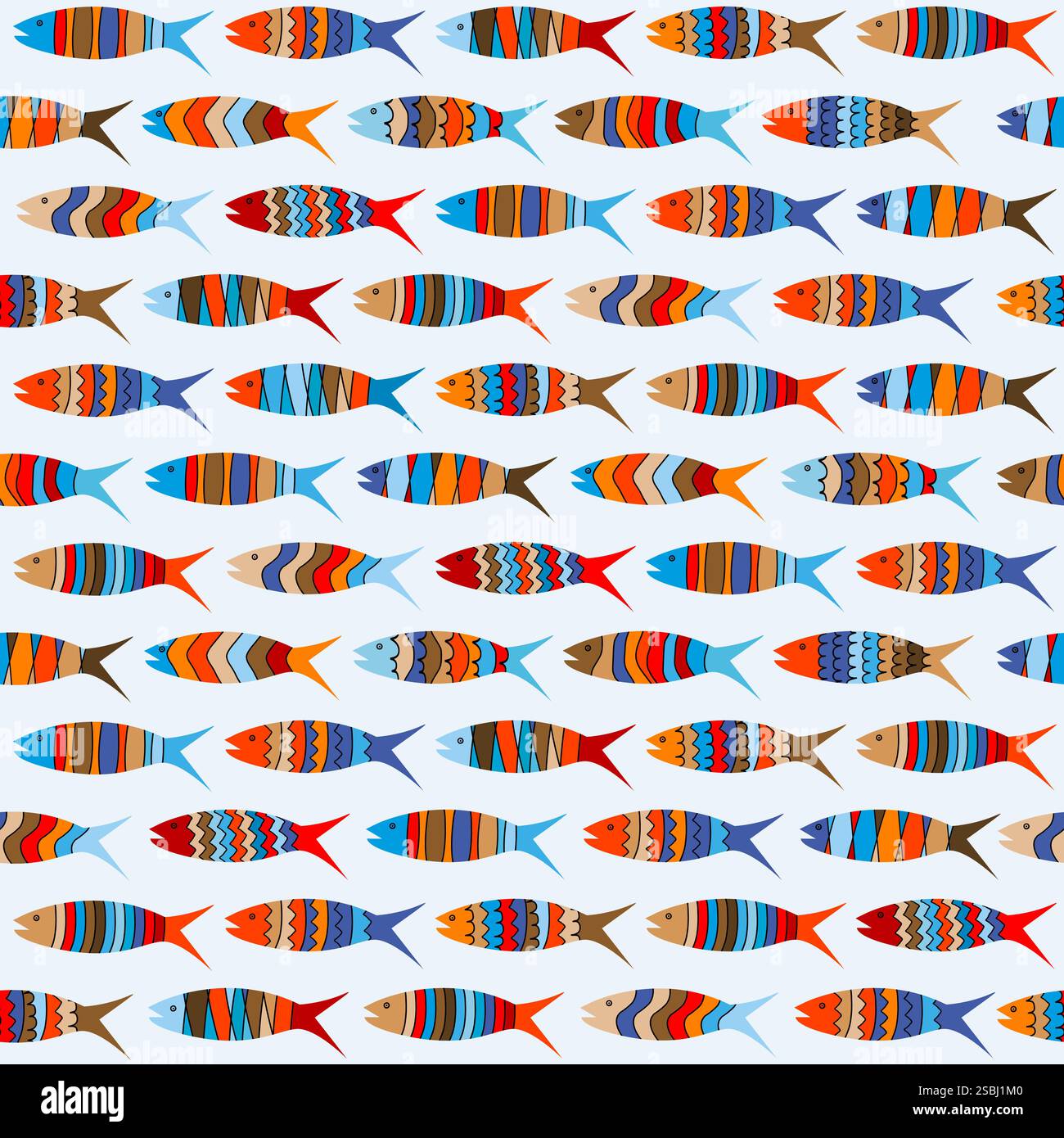 Seamless pattern with rows of colored fish Stock Vector