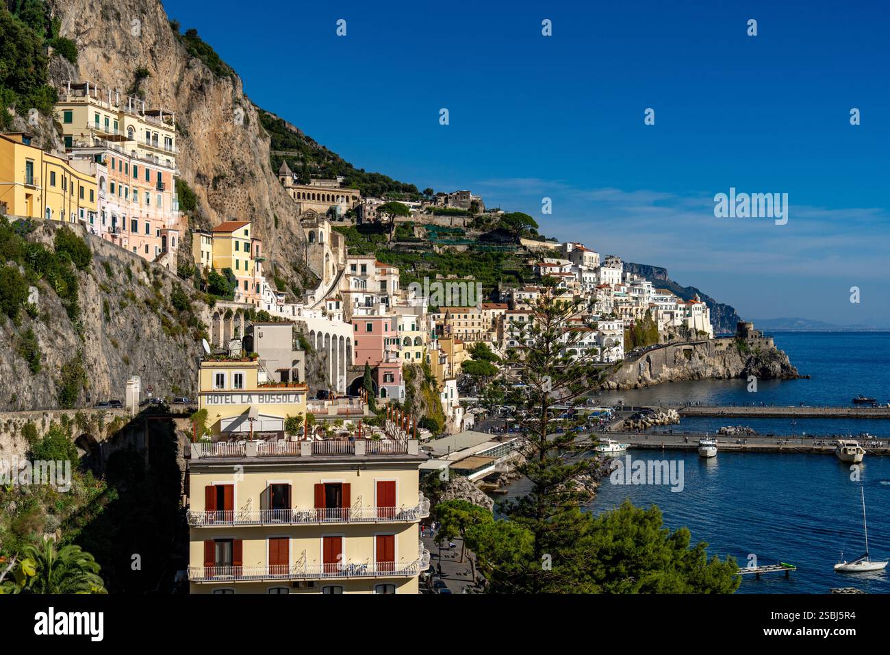 The harbor of the town of Amalfi on the Amalfi Coast in Italy Stock ...