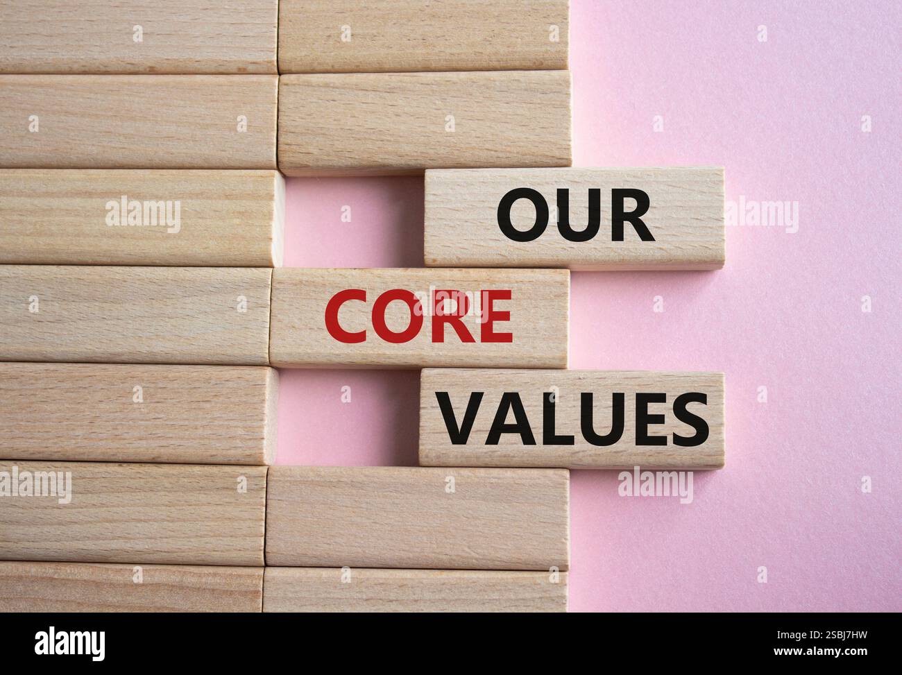 Our core values symbol. Concept words Our core values on wooden blocks ...