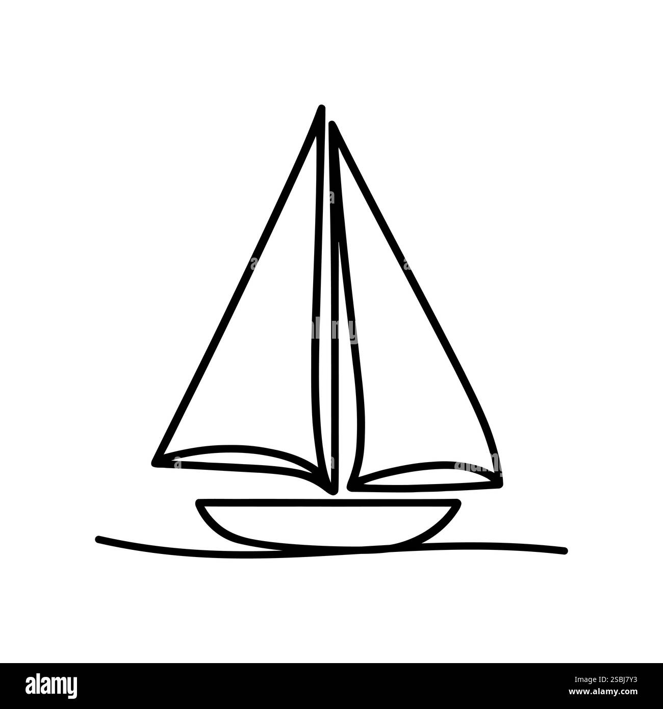 Linear boat or yacht icon isolated on white background. Black hand ...
