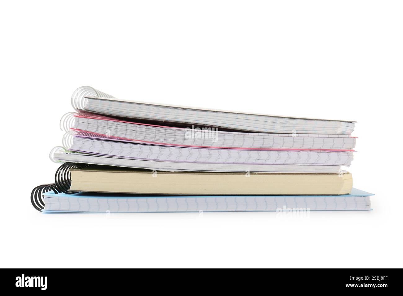 Stack of different notebooks isolated on white Stock Photo