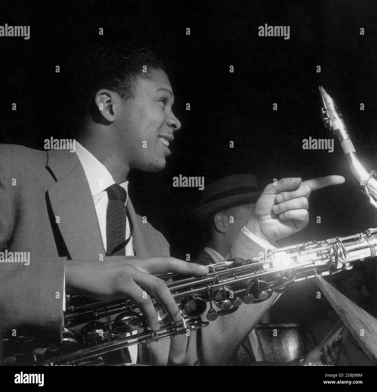 Frank Foster (1928 - 2011) was an American saxophonist. Photograph taken from the Elmo Hope Quintet session. Hackensack, NJ. May 9, 1954. Stock Photo