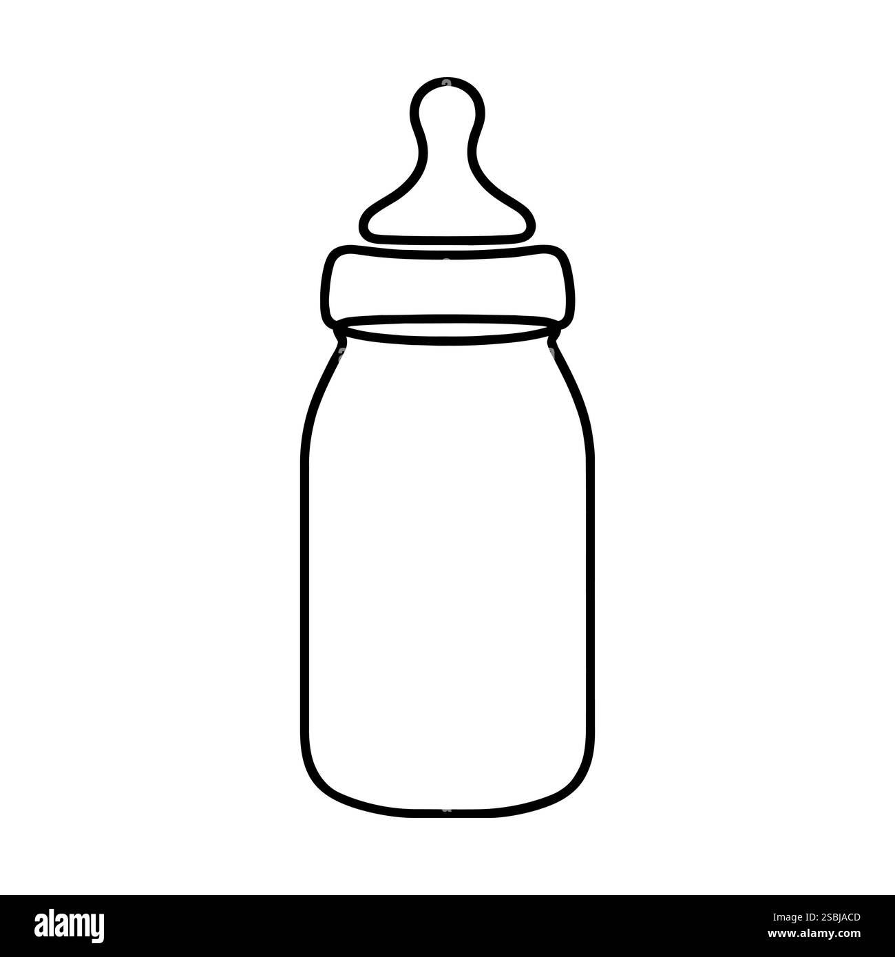 Linear baby bottle icon. Black and white image of a hand-drawn baby ...